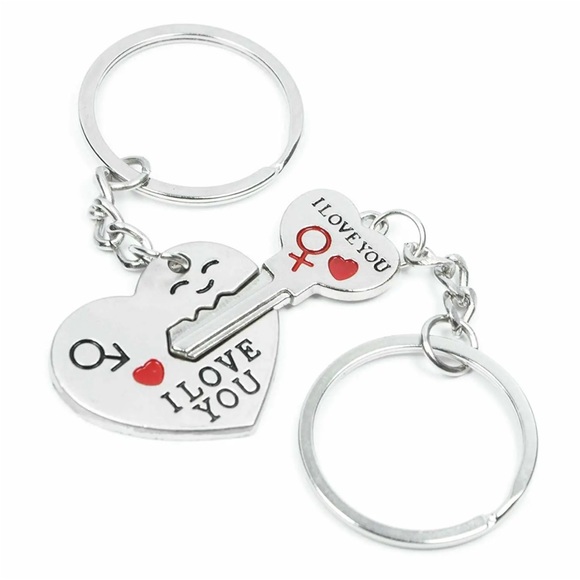 NWT. Silver Tone Romantic Couples Keychain Heart/Key. I LOVE YOU. - Picture 2 of 7